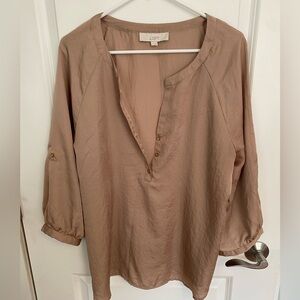 Loft gold/tan dress top roll up sleeves